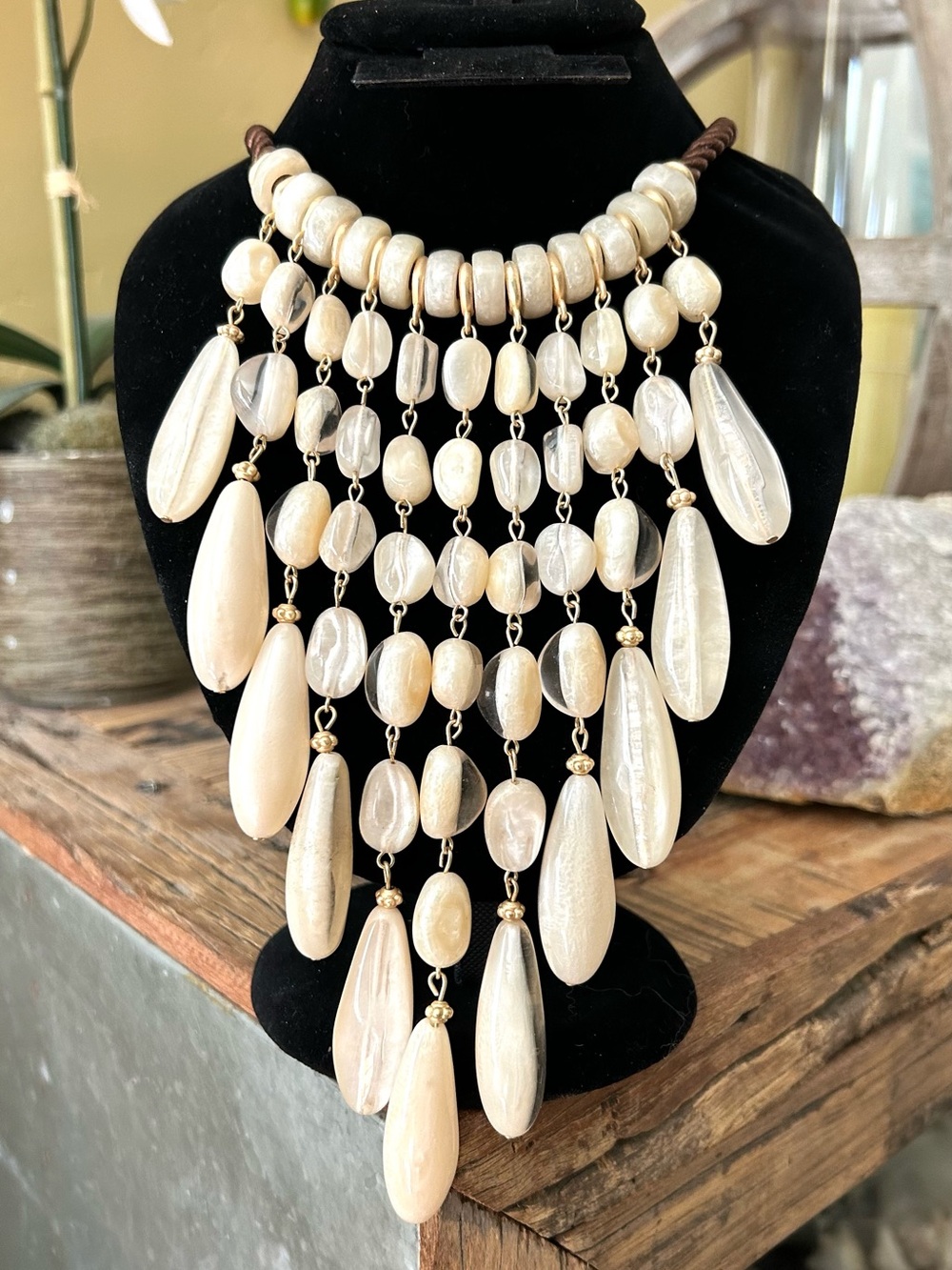 Cream Multi-Tier Teardrop Bib Necklace